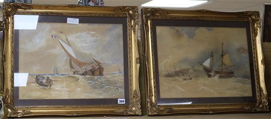 19th century English School, pair of watercolours, shipping off the coast, 33 x 45cm